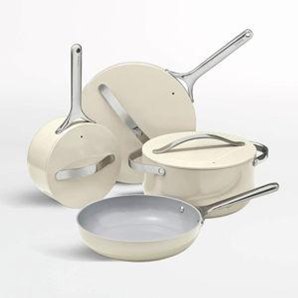 Caraway ® Cream Ceramic Non-Stick 12-Piece Cookware Set with Gold Hardware