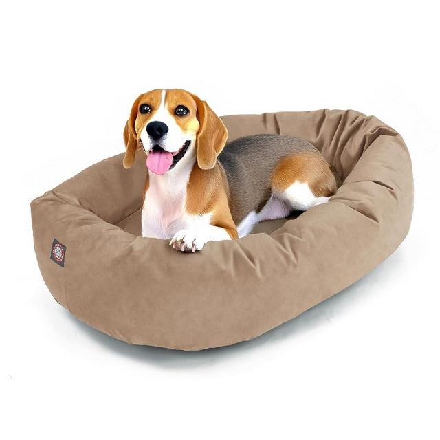 Majestic Pet 32 Inch Suede Calming Dog Bed Washable 32x23x7 (Inch) – Cozy Soft Round Donut Dog Bed with Spine Support for Dogs to Rest Their Head - Pet Bed Medium – Stone (2025)