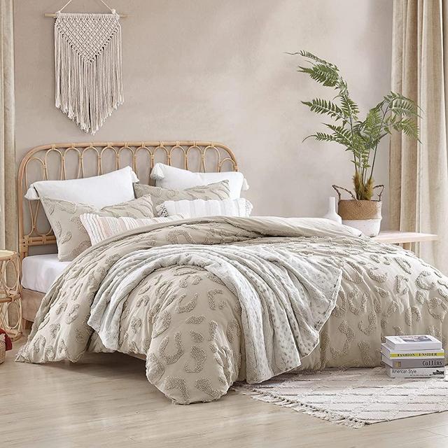 Peri Home 100% Cotton 3-Piece Comforter and Sham Set, Linen Chenille Leopard, King