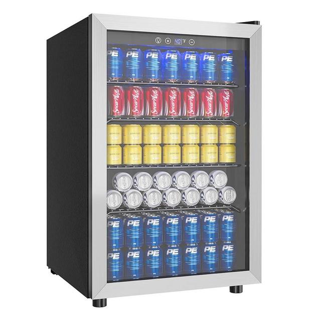 EUHOMY 4.5 Cu.ft Beverage Refrigerator and Cooler, 145 Can Mini fridge with Glass Door for Soda Beer Wine, Small Drink Dispenser with Digital Adjustable Thermostat for Home Office Bar
