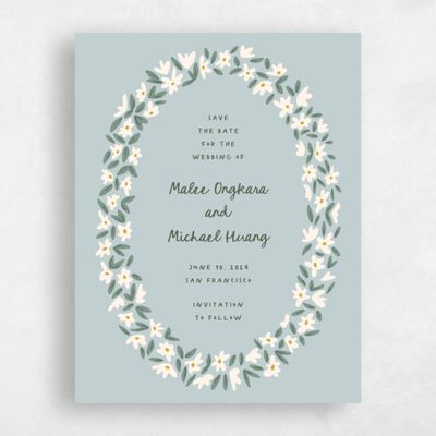 Soft Teal, Blue Wedding Save the Date - Marguerite Portrait