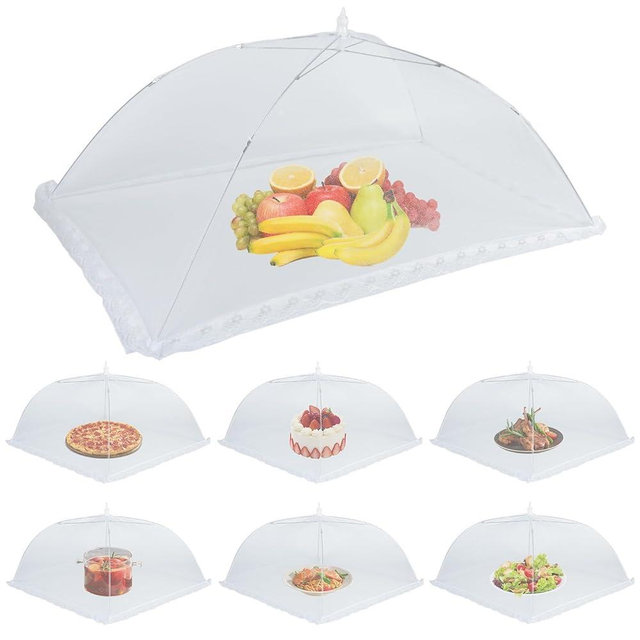 Food Covers for Outside Mesh, 1 Extra Large (40 x 24 in) & 6 Large (17 x 17 in) Food Tents/Food Covers for Outdoors Mesh Screen, Pop-Up and Collapsible, Picnic Pool Party Supplies