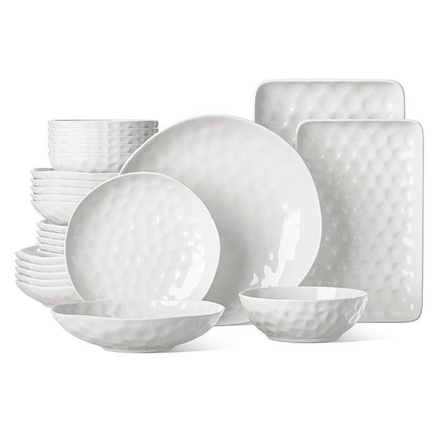 HOMBENE Plates and Bowls Sets, 26 Piece w/Square Dinnerware Sets, Porcelain Dinner Set with Plates, Bowls and Serving Platters, Modern Dish Set for 6