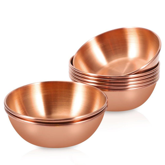 Amytalk 8 Pack 3.5inch Stainless Steel Sauce Dishes Mini Individual Saucers Bowl Round Seasoning Dishes Sushi Dipping Bowl Appetizer Plates, Rose Gold