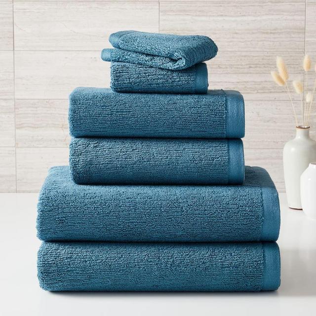 Organic Textured Towel, Set of 6, Ethereal Blue