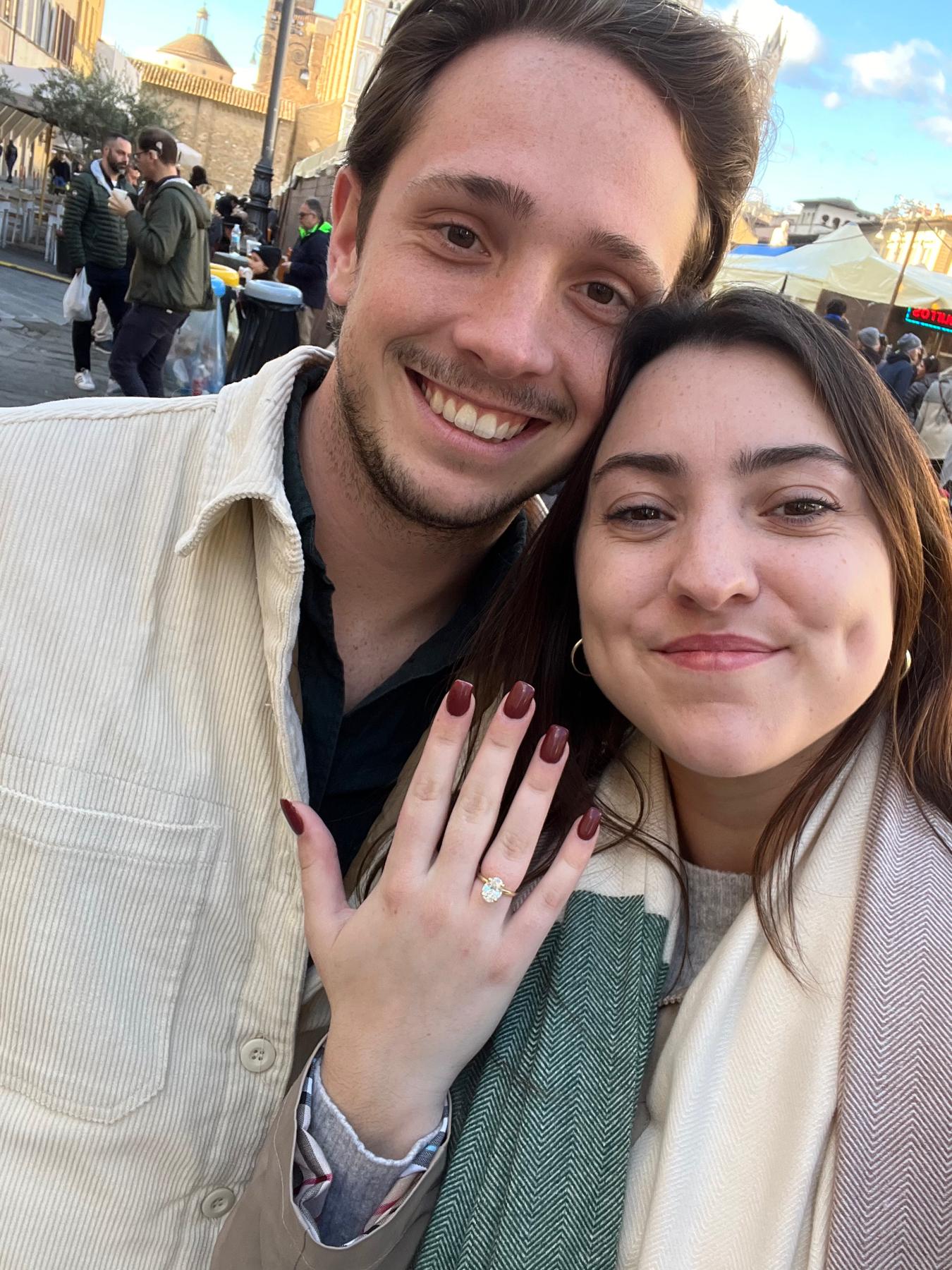 outside of the Basilica di Santa Croce just after the proposal.