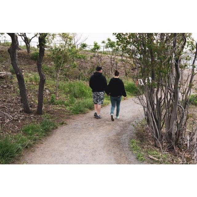 Heading down the Portland Headlight cliff walk unsuspecting what will happen next.
