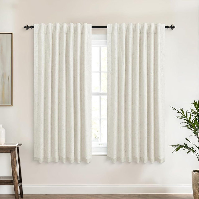 KOUFALL 54 Inch Long Black Out Short Curtains for Windows,Linen Textured Back Tab Room Darkening Blackout Curtains for Bedroom 54 in Length 2 Panels Set