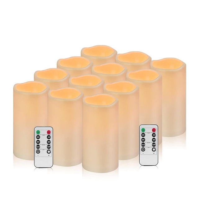 Artmarry Flickering Flameless Candles 12 Pack Large (D 3.0" x H 6") LED Candles Pillar Outdoor Indoor Waterproof Battery Operated Candles with Remote Control (Waterproof, 12 Pack - 3.0" Diameter)