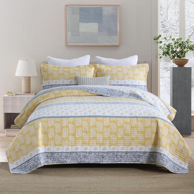 MEIZIZI Quilt King Size, Cotton King Quilt Bedding Set,Quilt Size (106 x 98in),Light Yellow Comforter King,Paisley King Bedspread Set, 3 Piece