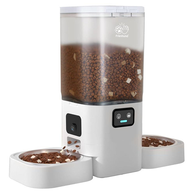 Frienhund Automatic Cat Feeder with Two 1080P Camera for 2 Cats: 7L Automatic Dog Feeder with Night Vision & Slow Feed, 5G WiFi Auto Cat Food Dispenser for Multiple Pet,Detachable for Clean(ACF180W-C)