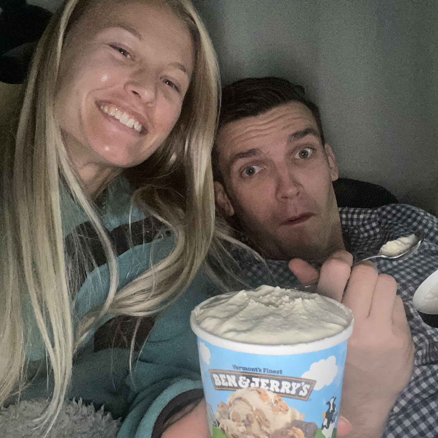 Ben & Jerry's Chocoloate Chip Cookie Dough Ice Cream is Matt and Brynn's go-to celebratory fare!