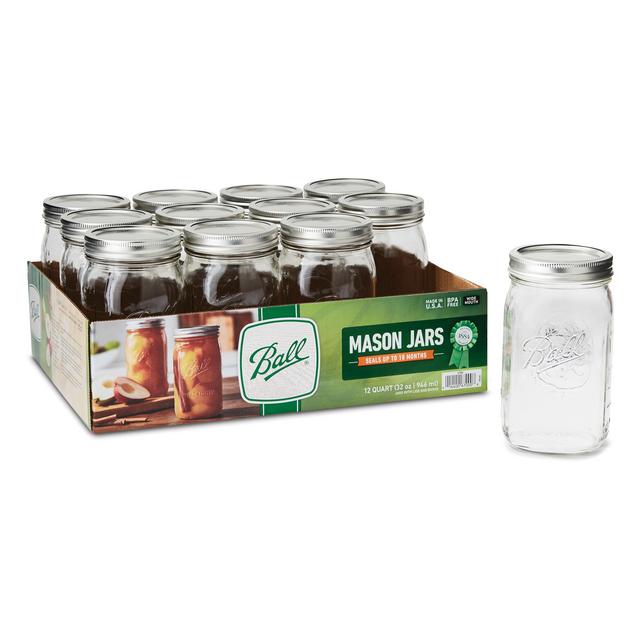 Ball Glass Mason Quart Jars with Lids & Bands, Wide Mouth, 32 oz, 12 Count