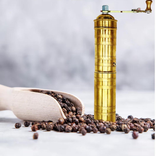 Handmade Brass 9 Inch Large Pepper Mill With Handle Handle