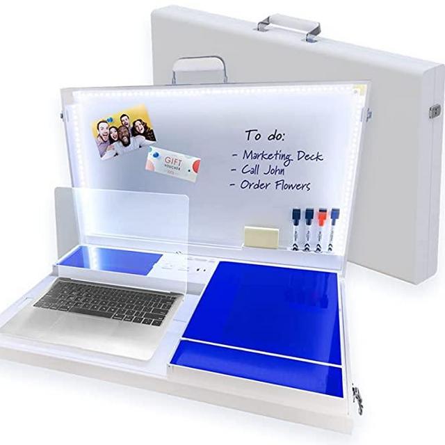 The Home Office by Worky - Portable Multifunction Workstation Desk with Built-in Power and Charging, Video Conference Lighting, Storage and Organization, and Magnetic Dry Erase Board