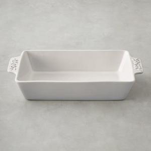 Olive Embossed Stoneware Rectangular Baker - White
