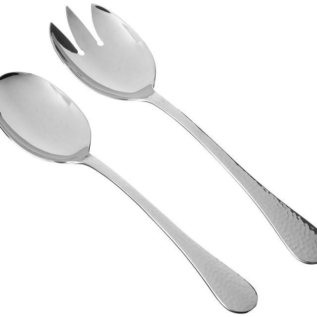Ginkgo International Hammered Finish Kitchen Tool, 2-Piece Stainless Steel Salad Server Set, 10-1/2-inch