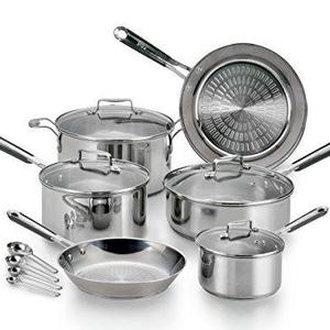 T-fal E759SE Performa Pro Stainless Steel Dishwasher Safe Oven Safe Cookware Set, 14-Piece, Silver