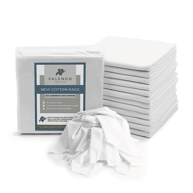 VALENGO New Lint Free Rags- 100% Cotton Rags for Cleaning Rags Cotton Cloth, Soft Tshirt Rags, Lint Free Cloth for Cast Iron, Staining Wood, Dust Rags, Shoe Polish Cloth Bag of Rags 17”x17”- (7 Pack)
