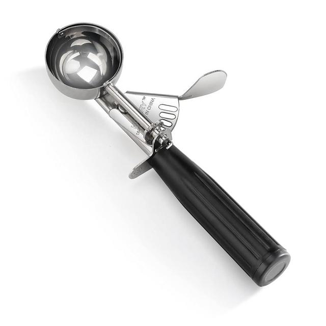 New Star Foodservice 34882 Commercial-Grade Thumb Press Food Disher/Ice Cream Scoop, 18/8 Stainless Steel, 1.25 oz, Size 30, Black