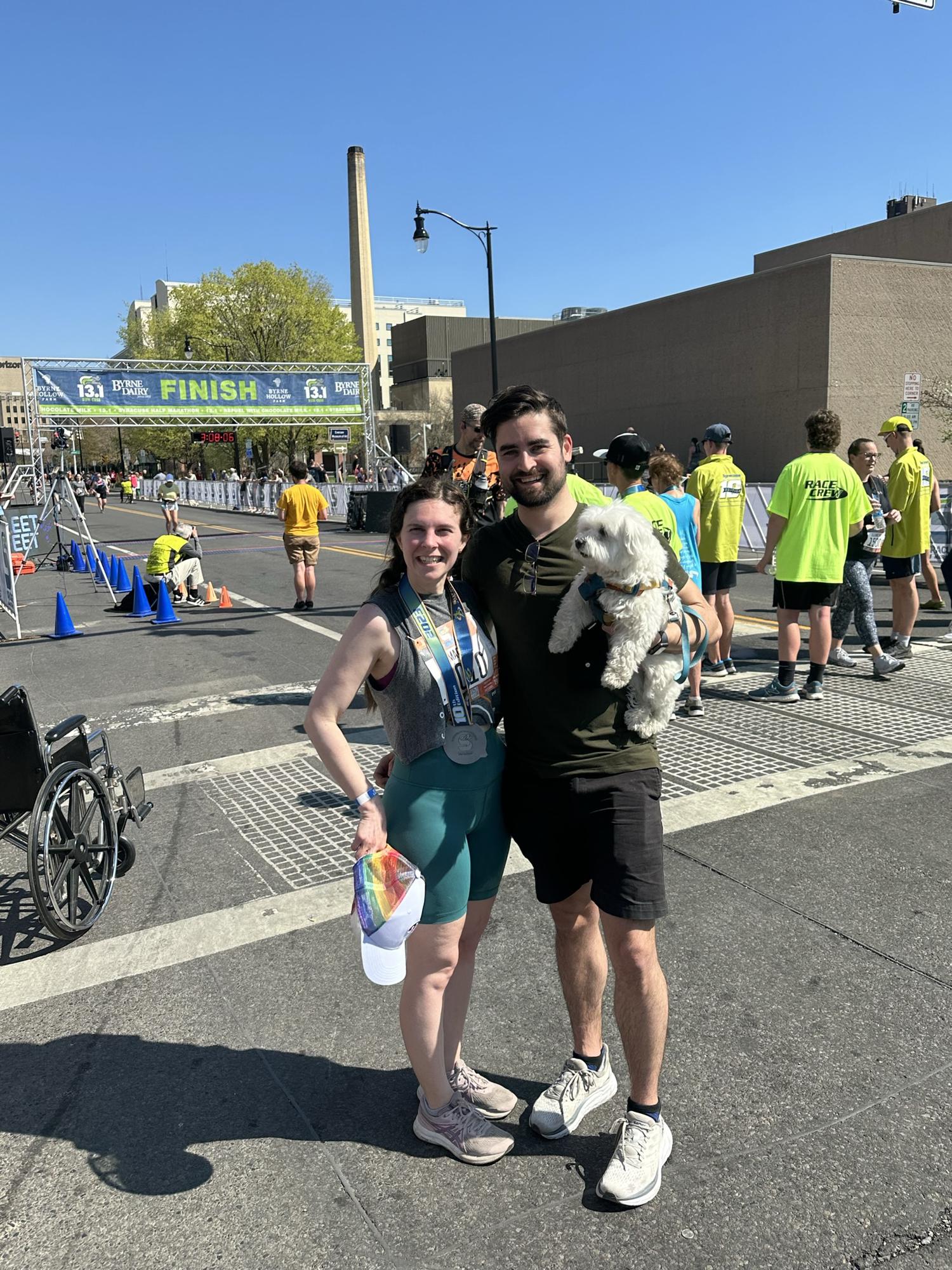 Marie, Austin, & Bentley at Marie’s first half marathon in Syracuse