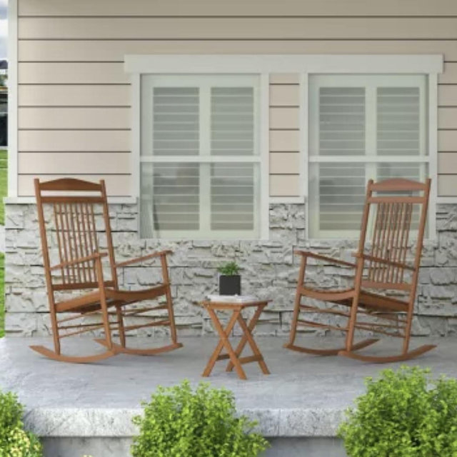 Veikous 3 pc. Wood Outdoor Rocking Chair Set with Curved Seat and High Backrest at Tractor Supply Co