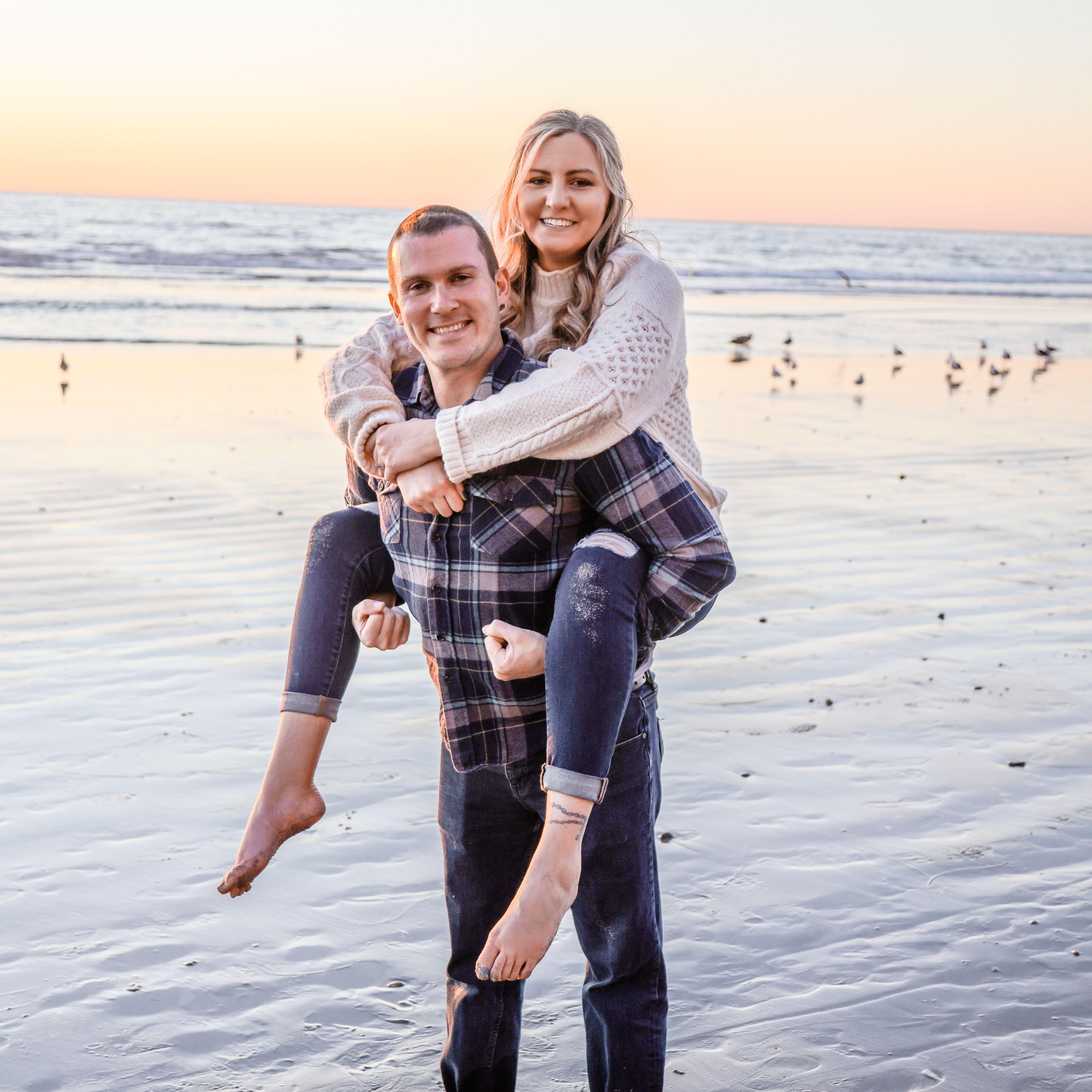 Our engagement photo at Moonlight Beach in Encinitas