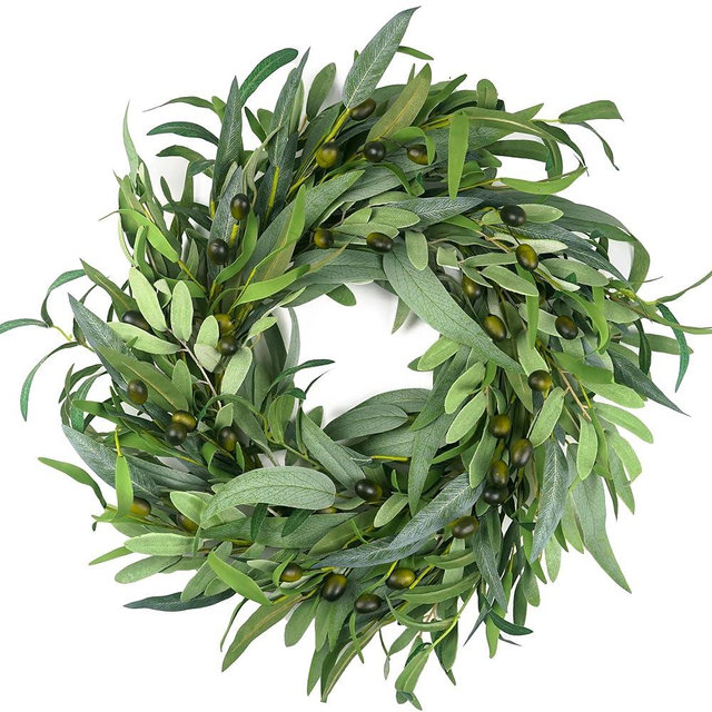 HomeKaren Olive Wreath for Front Door 22 inch, Greenery All Season Wreath with Olive Leaf Fruit, Home Decoration for Outdoor Living Room Indoor Wall and Outside Summer All Season Wedding