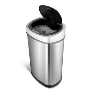 NINESTARS DZT-50-9 Automatic Touchless Motion Sensor Oval Trash Can, 13.2 Gal. 50 L., Stainless Steel