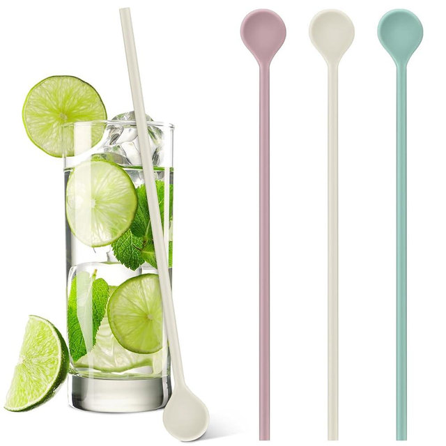 3 Pcs 10" Silicone Stirrer Stick Spoon Coffee Long Cocktail Stirs Reusable Iced Tea Spoon Swizzle Stirrer Stick Multipurpose Multicolor for Cof Whiskey Beverage Formula Mixing Milk(Green,Pink,White)