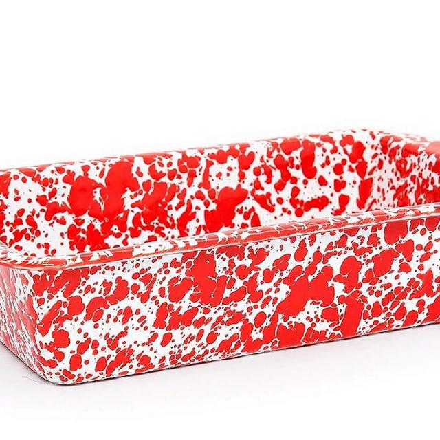 Crow Canyon Home Enamelware Loaf Pan, 9 x 5 inches, Red/White Splatter