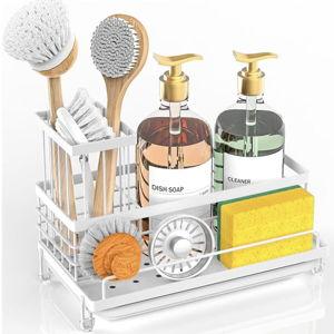 Cisily Kitchen Sink Caddy Organizer, Sponge Holder for Kitchen Sink Rustproof 304 Stainless Steel, Non-Slip Soap Dish Dispenser Brush Holder Storage, Home & Kitchen Essentials Accessories (WHITE)