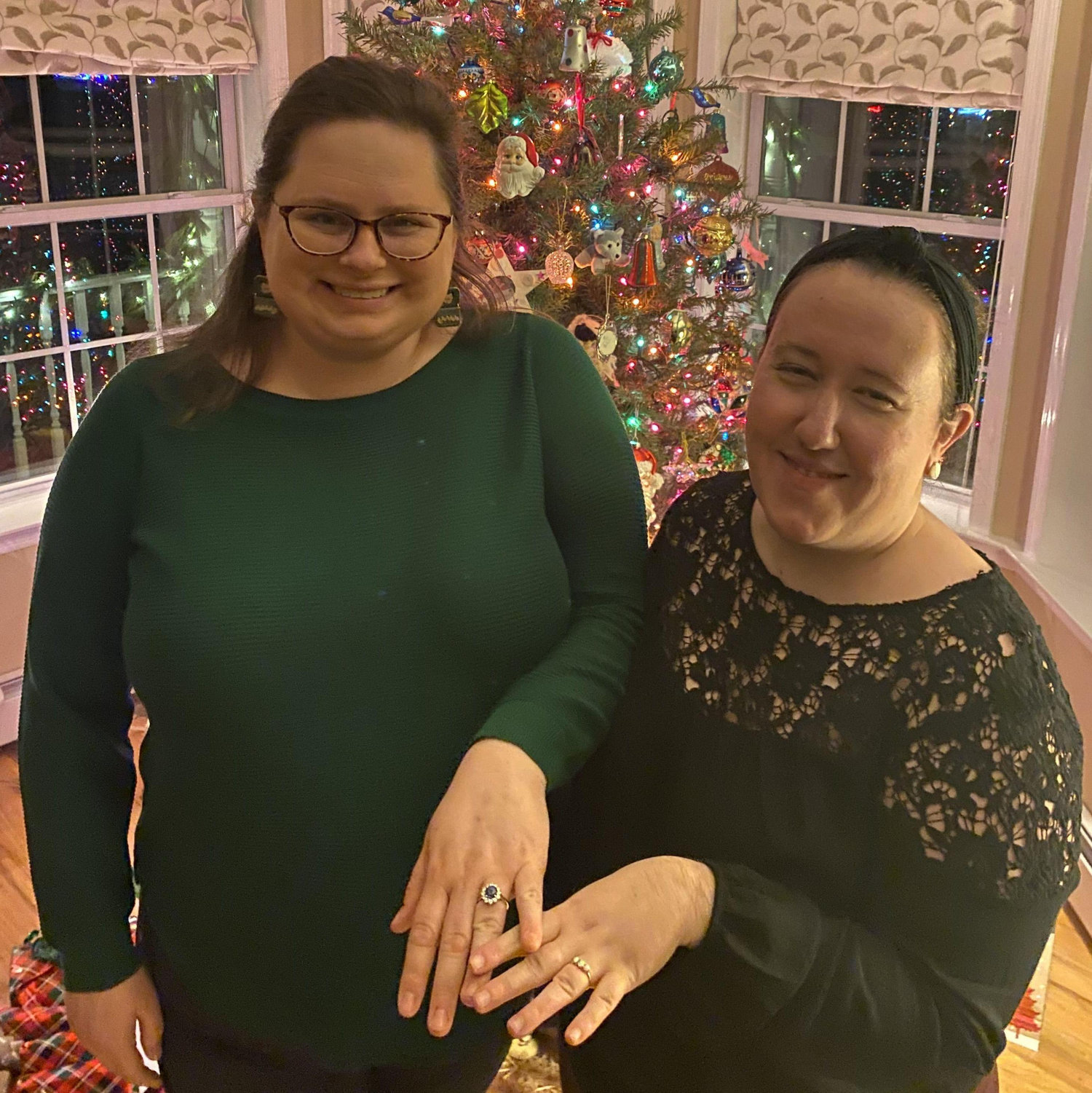 Ashley and Liz celebrating their engagement at Christmas on Long Island 2023.
