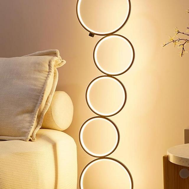 NUÜR 43.3" Modern Floor Lamp, LED Floor Lamp for Living Room, Dimmable, Circle Standing Lamp, Energy-Saving, Unique Lamp for Bedroom, Office, Home