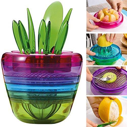OLizee Creative Fruits Plant Multi Kitchen Tool Set of 10 Apple Cutter Avocado Scoop Fruit Slicer Cutter Mesh Lemon Squeezer