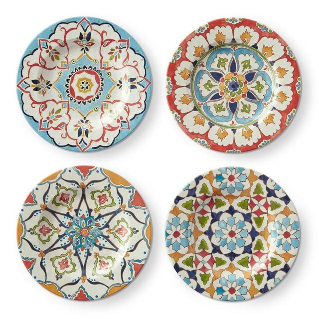 Iznik Outdoor Melamine Mixed Salad Plates, Set of 4