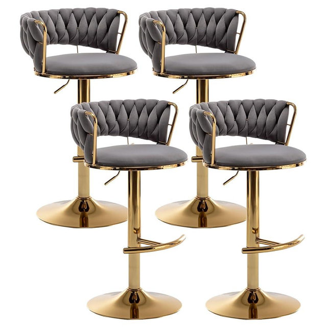 Canxkun Gold Bar Stools Set of 4, Counter Height Bar Stools with Low Back, Velvet Adjustable Height Barstools, 360° Swivel Bar Stools for Kitchen Island, Pub (Grey)