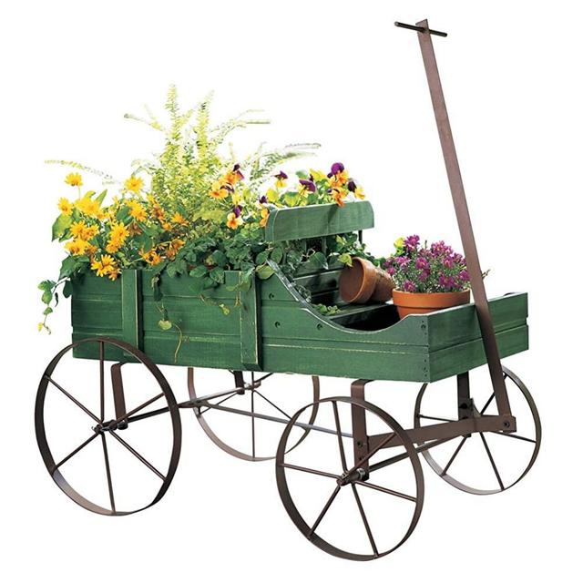 Amish Wagon Decorative Indoor/Outdoor Garden Backyard Planter, Green