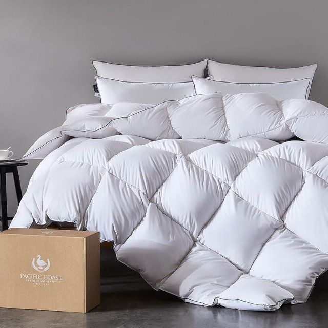 Pacific Coast Premium Goose Down Fiber Comforter Queen Size, 420TC 100% Cotton Shell, All-Season Comforter with Hidden Baffle Box & Double-Stitched Piping (90"x90")