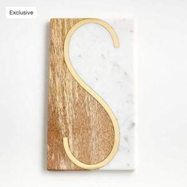 "S" Monogrammed Serving Board + Reviews | Crate & Barrel
