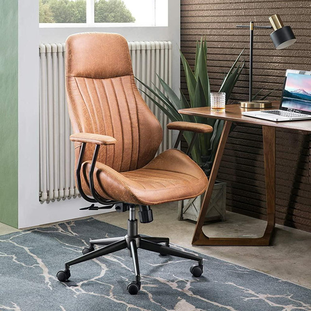 ovios Executive Computer Desk Chair, Ergonomic Office Chair, Suede Fabric Desk Chair with Lumbar Support for Home Office Brown