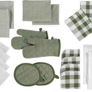 LANE LINEN Dish Towels and Dishcloths Sets - 20 Pc Kitchen Towels Set, 350 Degree Heat Resistant Kitchen Mitts and Pot Holders, 100% Cotton Dish Towels, Kitchen Dish Rags for Washing Dishes - Olive