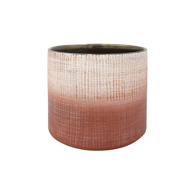 Amazon Brand – Rivet Rustic Stoneware Crosshatch Indoor Outdoor Flower Plant Pot, 6.25"H, Coral