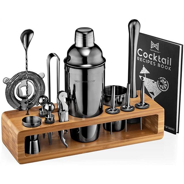 Mixology Bartender Kit: 23-Piece Bar Set Cocktail Shaker Set with Stylish Bamboo Stand | Perfect for Home Bar Tools Bartender Tool Kit and Martini Cocktail Shaker for Awesome Drink Mixing (Black)