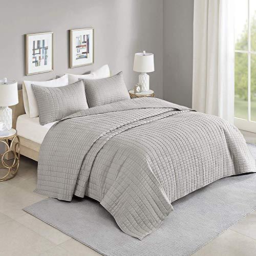 Comfort Spaces Kienna Quilt Coverlet Bedspread Ultra Soft Hypoallergenic All Season Lightweight Filling Stitched Bedding Set, Oversized King 120"x118", Gray
