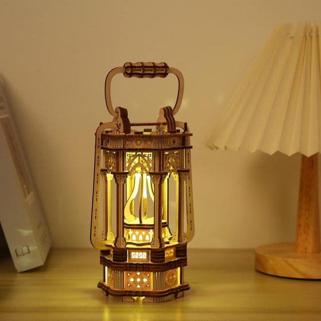 KonHaovF 3D Wooden Puzzles for Adults Vintage Lantern Model Kits with Light, 3D Wooden Lantern Model Kits to Build for Home Decoration, DIY 3D Model Building Kits Desktop Toys (Lantern Model)