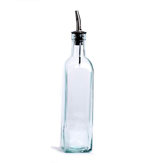 EHOMEA2Z Italian Glass Oil And Vinegar Cruet 16 Oz, Olive Oil Dispenser With Stainless Steel Spout, Slight Green Tint (1, 16 oz)