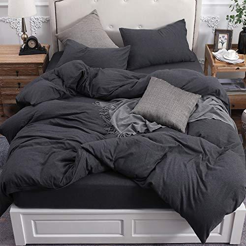 PURE ERA Duvet Cover Set 100% Cotton Jersey Knit Bedding, Super Soft Comfy, Heathered Charcoal Black King, with Zipper Closure (3pc Set, 1 Comforter Cover + 2 Pillow Shams)