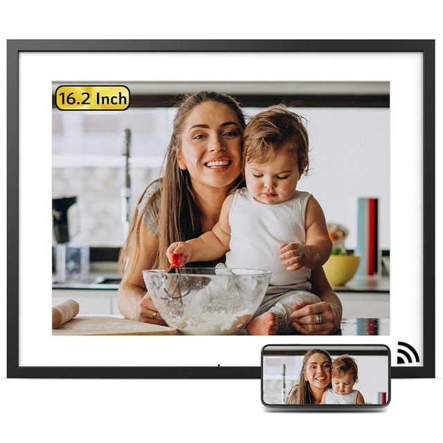NexFoto 16.2 Inch 32GB WiFi Extra Large Digital Picture Frame Smart Digital Photo Frame with HD IPS Touch Screen, Remote Control, Auto-Rotate, Share Photos Video via App & Email, Gifts for Mom Men