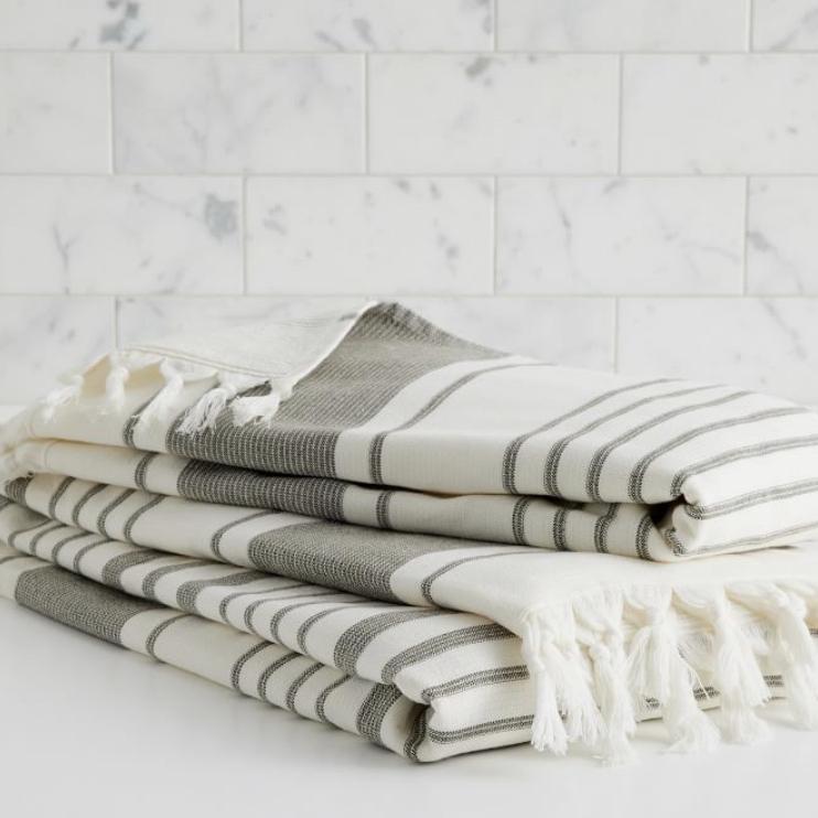 West Elm - Organic Turkish Tassel Towel Sets - Olive